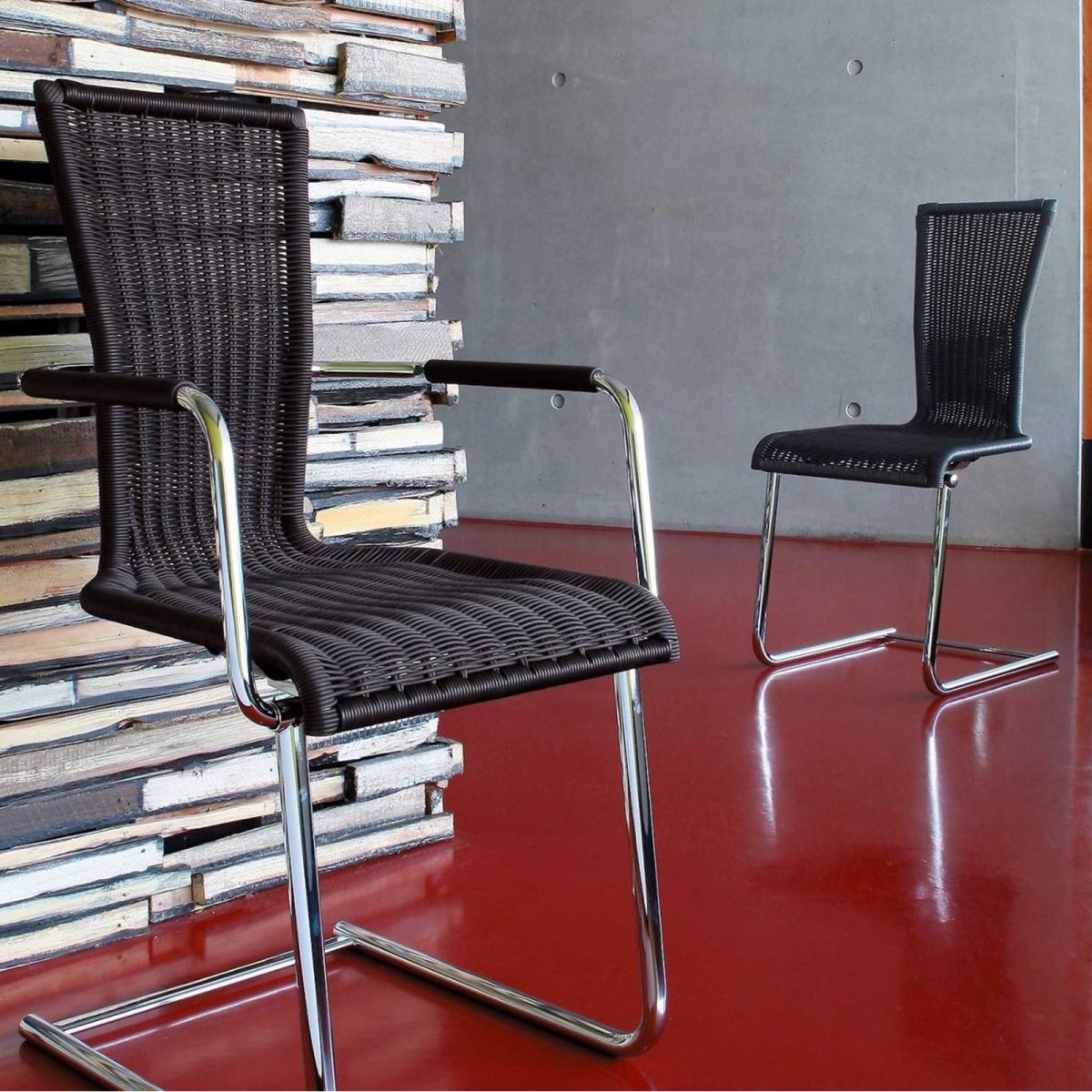 Jimmy Rundrohr-Freischwinger-Stuhl mit Sitz und Rücken in hochwertigem Saleen-Geflecht